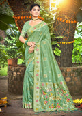Sangam Prints Sea Green Heavy Assam Silk Saree With Meena Woven Work Traditional Saree - Distacart