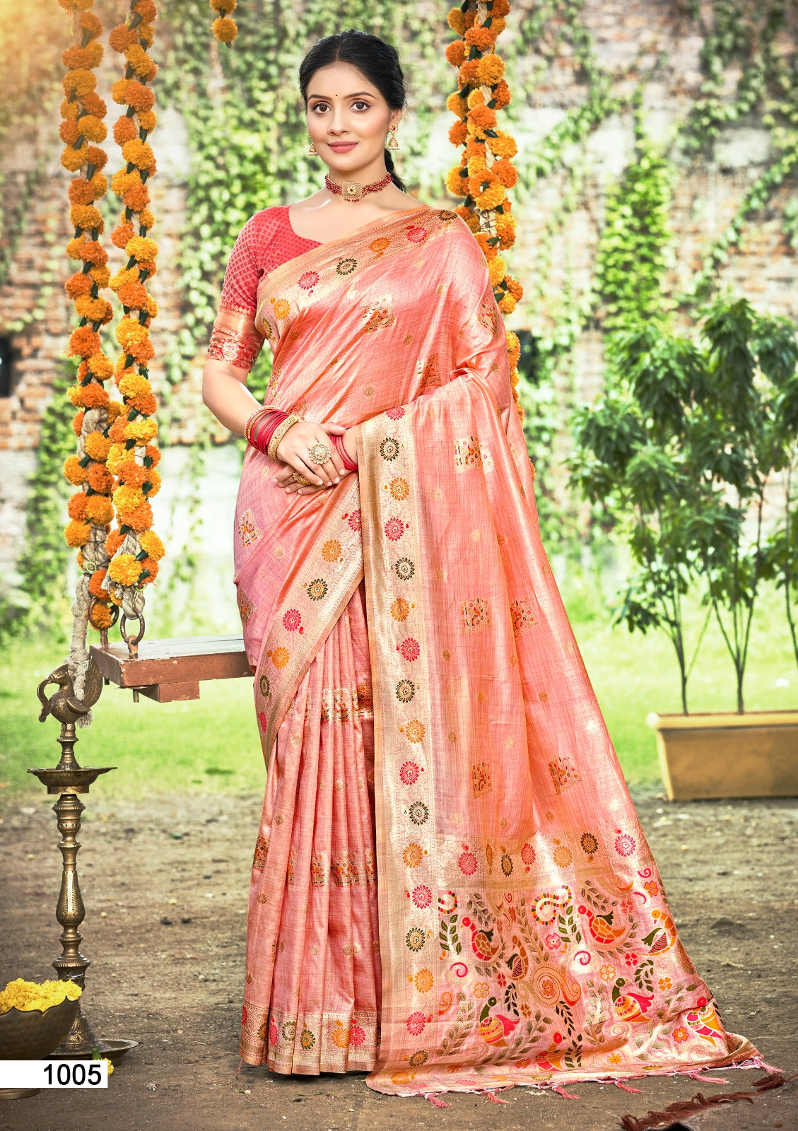 Prazu Fashion Peach Assam Silk Weaving Wedding Wear Saree - Distacart