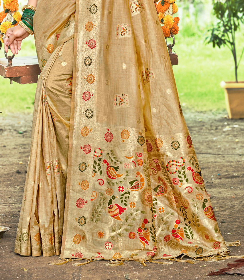 Sangam Prints Chiku Havy Assam Silk Saree With Meena Woven Work Traditional Saree - Distacart