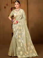 Sangam Prints Grey Munga Kota Woven Work Traditional Saree - Distacart