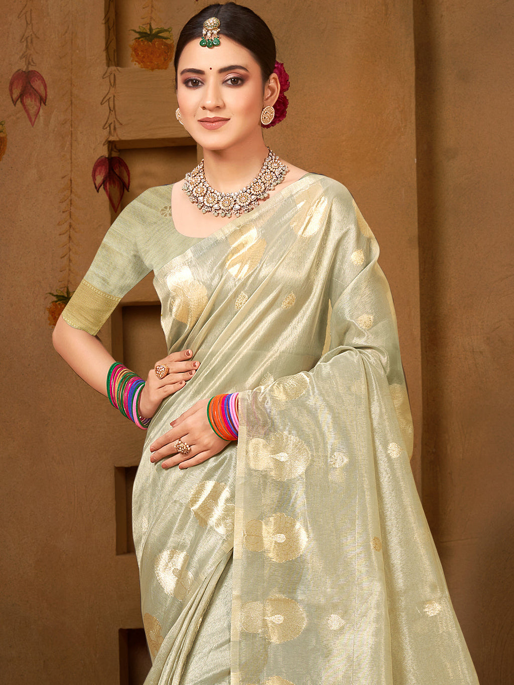 Sangam Prints Grey Munga Kota Woven Work Traditional Saree - Distacart
