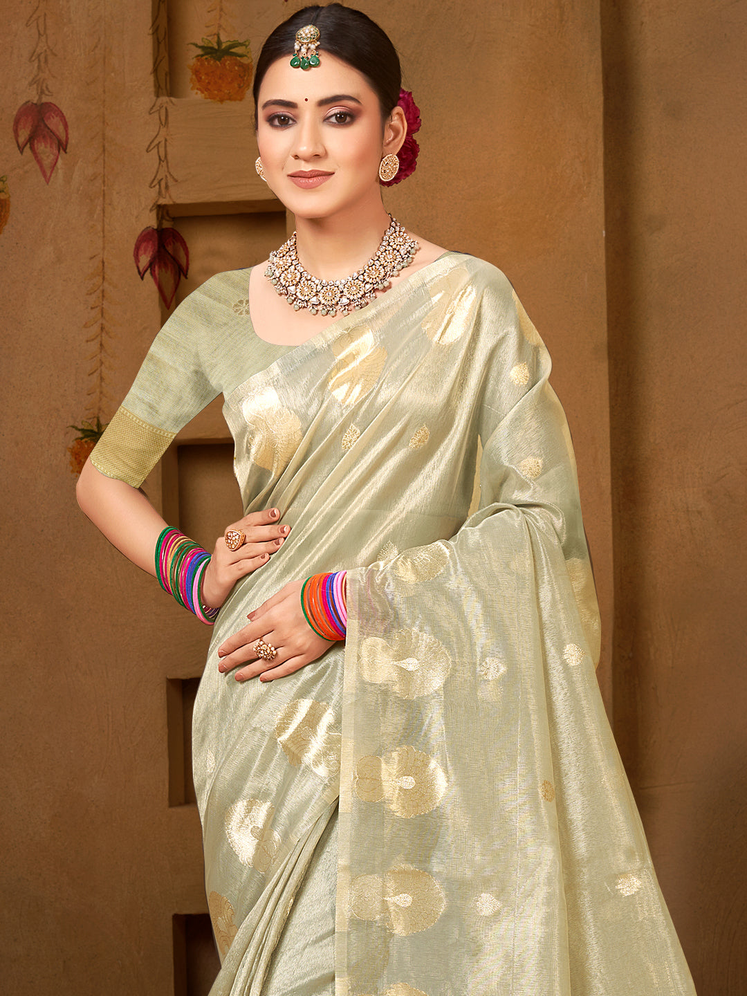 Sangam Prints Grey Munga Kota Woven Work Traditional Saree - Distacart