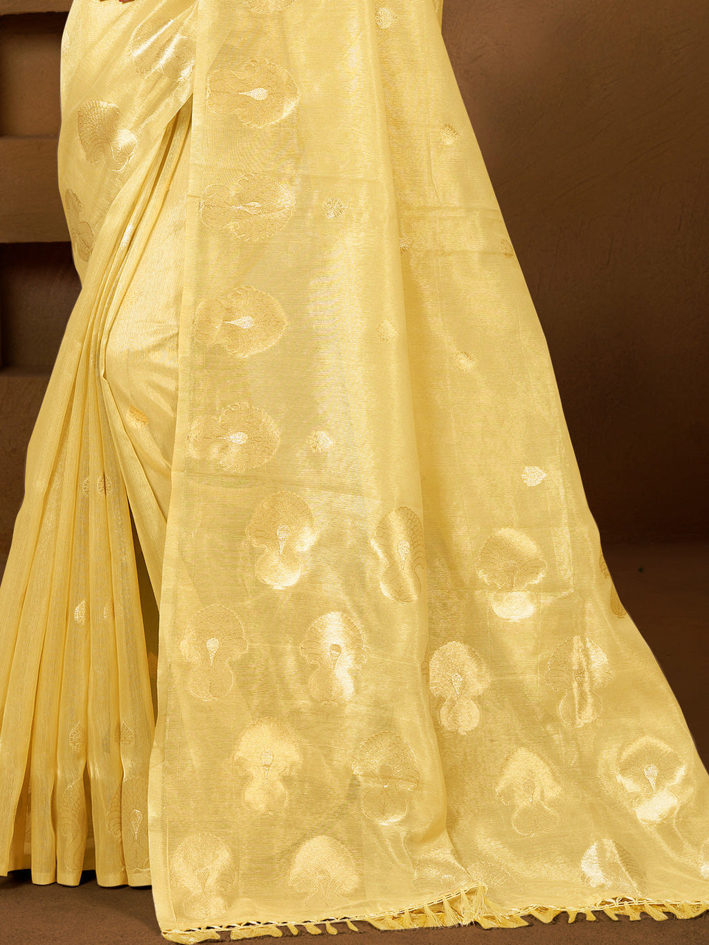 Sangam Prints Yellow Munga Kota Woven Work Traditional Saree - Distacart