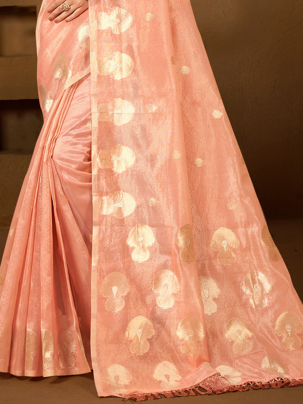 Sangam Prints Peach Munga Kota Woven Work Traditional Saree - Distacart