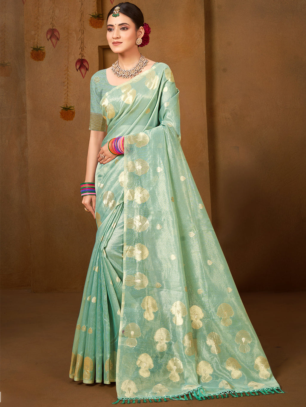 Sangam Prints Sea Green Munga Kota Woven Work Traditional Saree - Distacart
