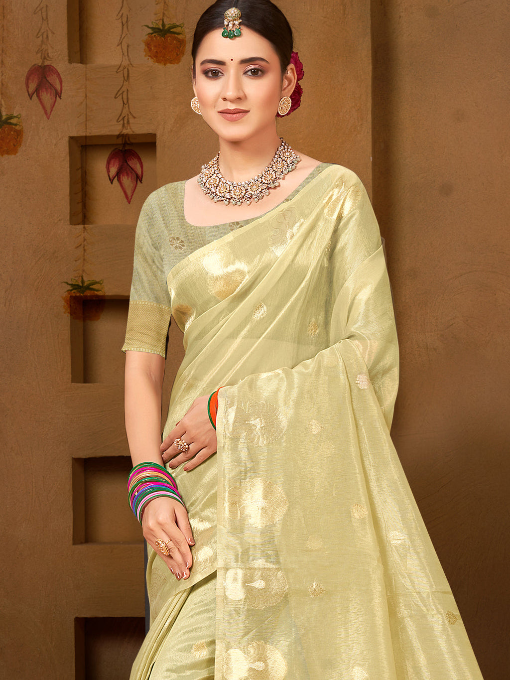 Sangam Prints Olive Green Munga Kota Woven Work Traditional Saree - Distacart
