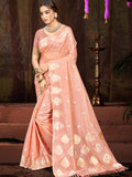 Sangam Prints Peach Munga Kota Woven Work Traditional Saree - Distacart