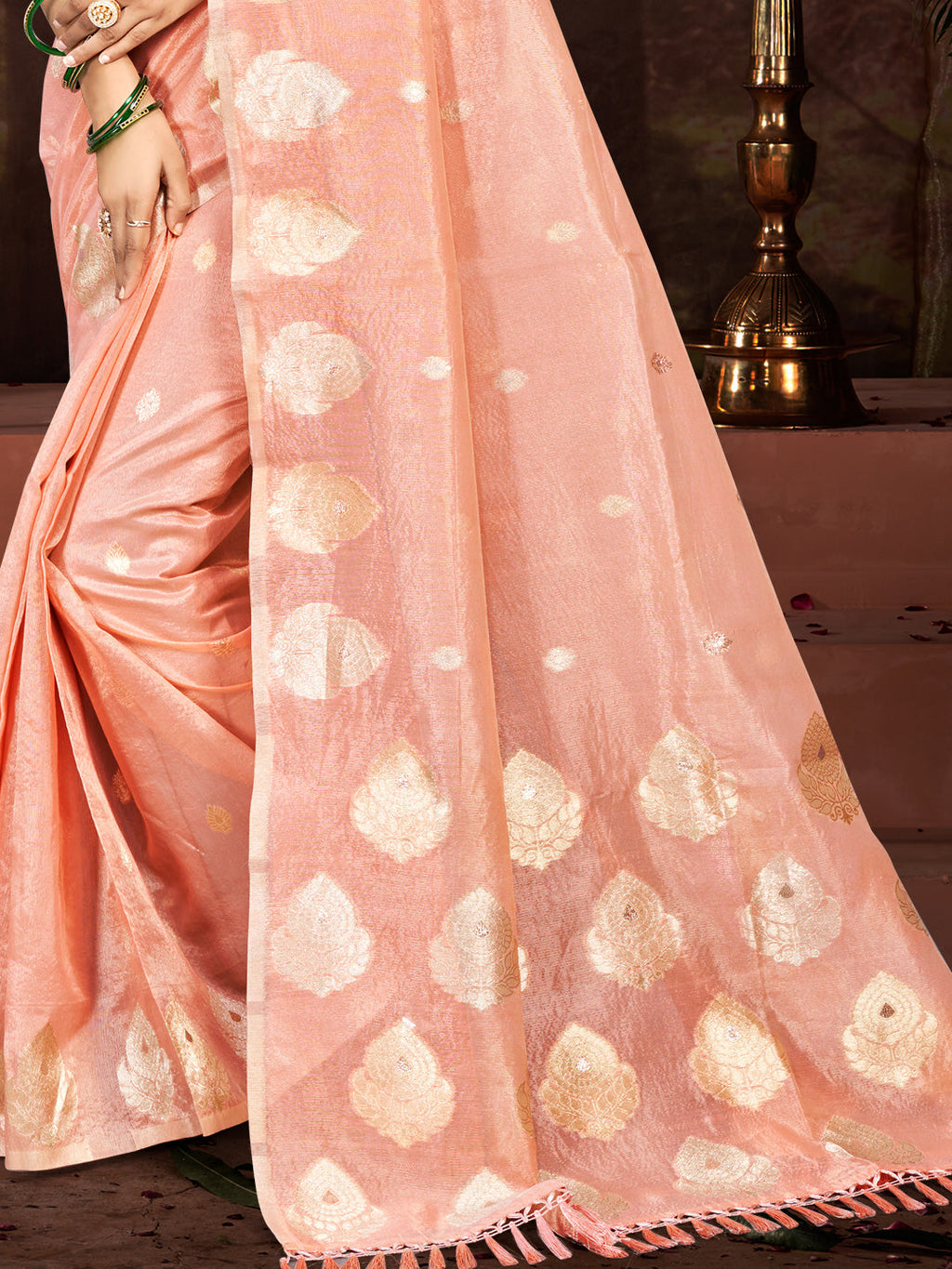 Sangam Prints Peach Munga Kota Woven Work Traditional Saree - Distacart