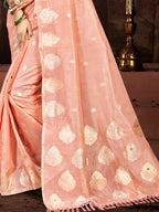 Sangam Prints Peach Munga Kota Woven Work Traditional Saree - Distacart