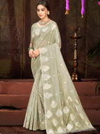 Sangam Prints Grey Munga Kota Woven Work Traditional Saree - Distacart
