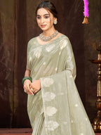 Sangam Prints Grey Munga Kota Woven Work Traditional Saree - Distacart