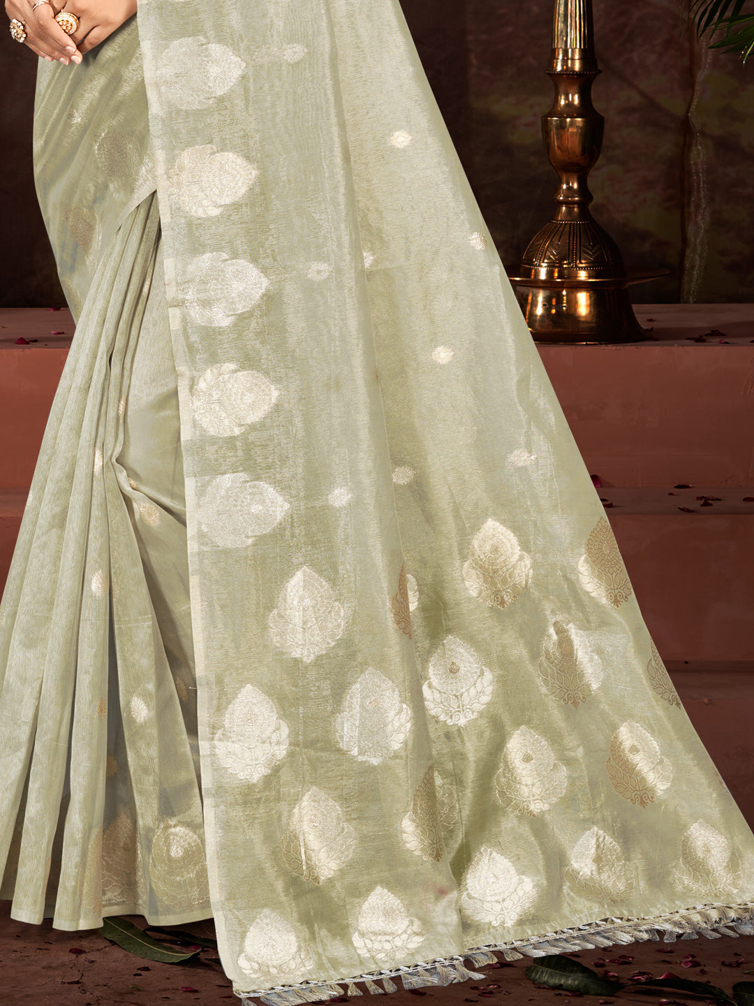 Sangam Prints Grey Munga Kota Woven Work Traditional Saree - Distacart