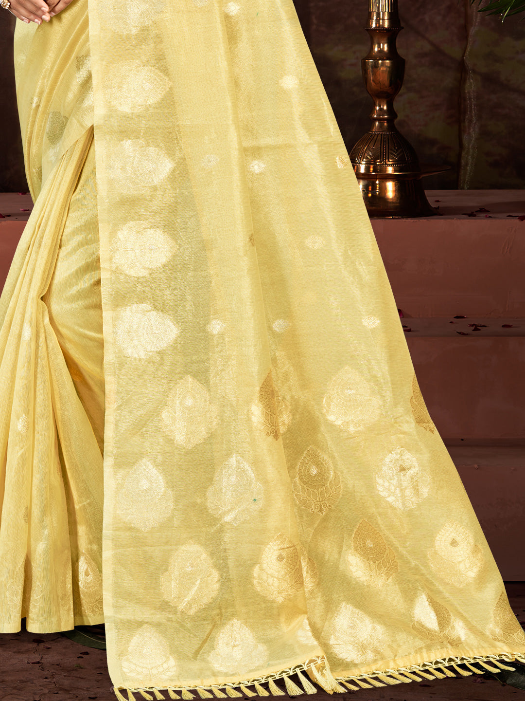 Sangam Prints Yellow Munga Kota Woven Work Traditional Saree - Distacart