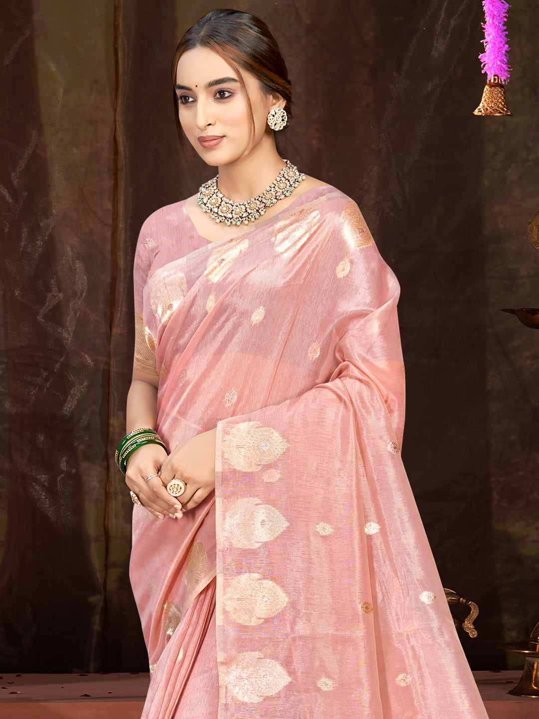 Sangam Prints Pink Munga Kota Woven Work Traditional Saree - Distacart