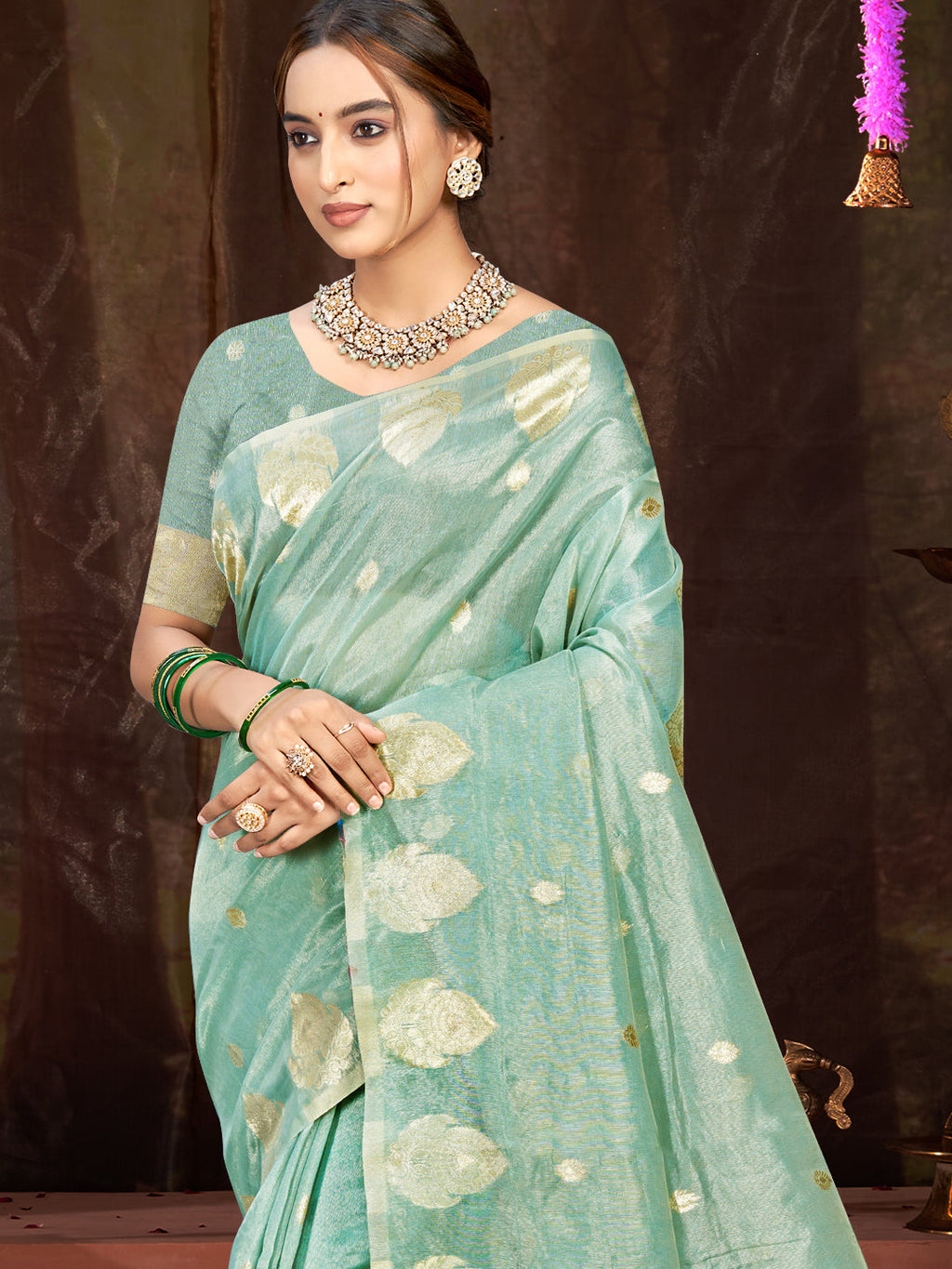 Sangam Prints Sea Green Munga Kota Woven Work Traditional Saree - Distacart
