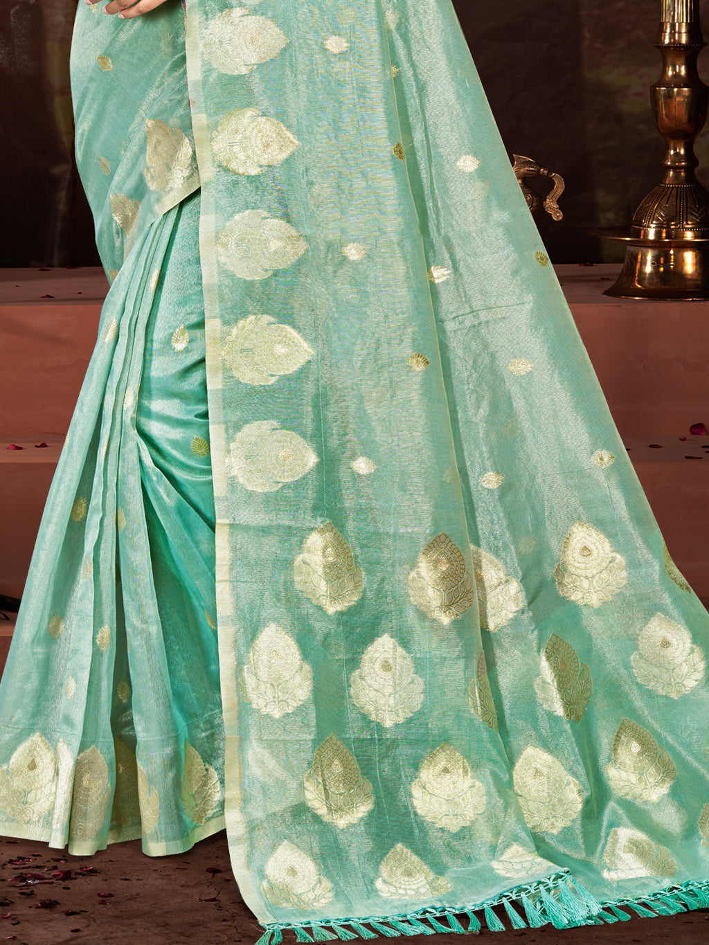 Sangam Prints Sea Green Munga Kota Woven Work Traditional Saree - Distacart