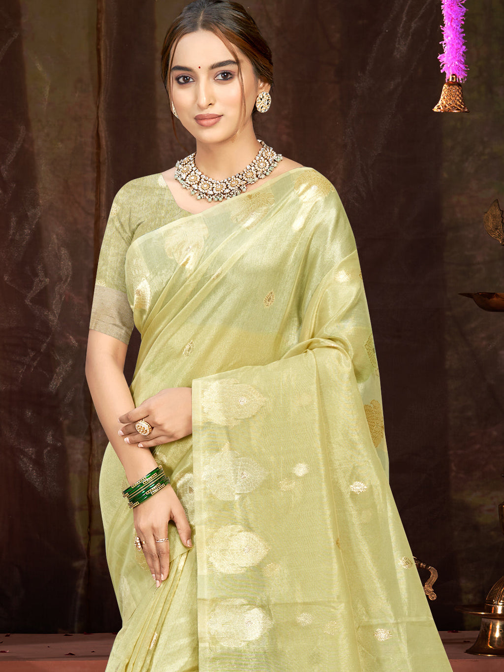 Sangam Prints Olive Green Munga Kota Woven Work Traditional Saree - Distacart