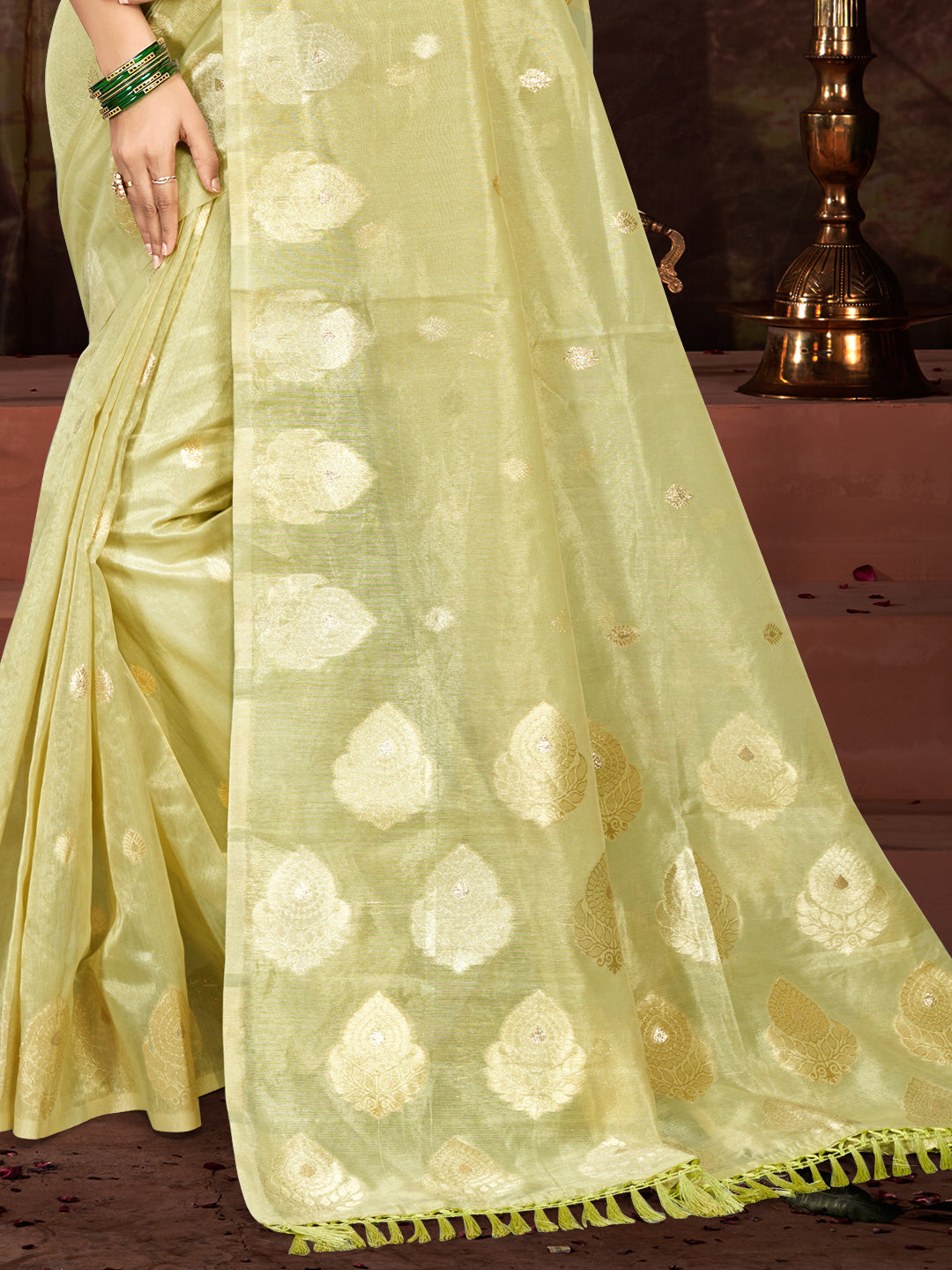 Sangam Prints Olive Green Munga Kota Woven Work Traditional Saree - Distacart