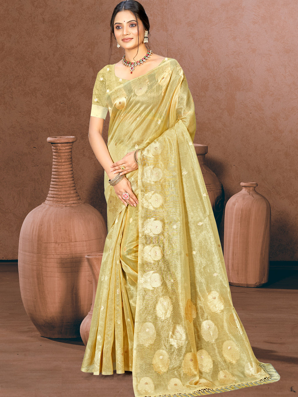 Sangam Prints Golden Munga Kota Woven Work Traditional Saree - Distacart