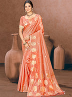 Sangam Prints Peach Munga Kota Woven Work Traditional Saree - Distacart