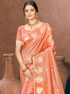 Sangam Prints Peach Munga Kota Woven Work Traditional Saree - Distacart