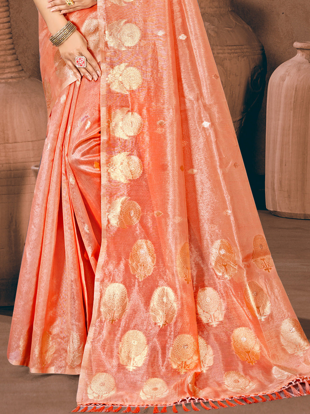 Sangam Prints Peach Munga Kota Woven Work Traditional Saree - Distacart