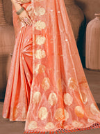 Sangam Prints Peach Munga Kota Woven Work Traditional Saree - Distacart