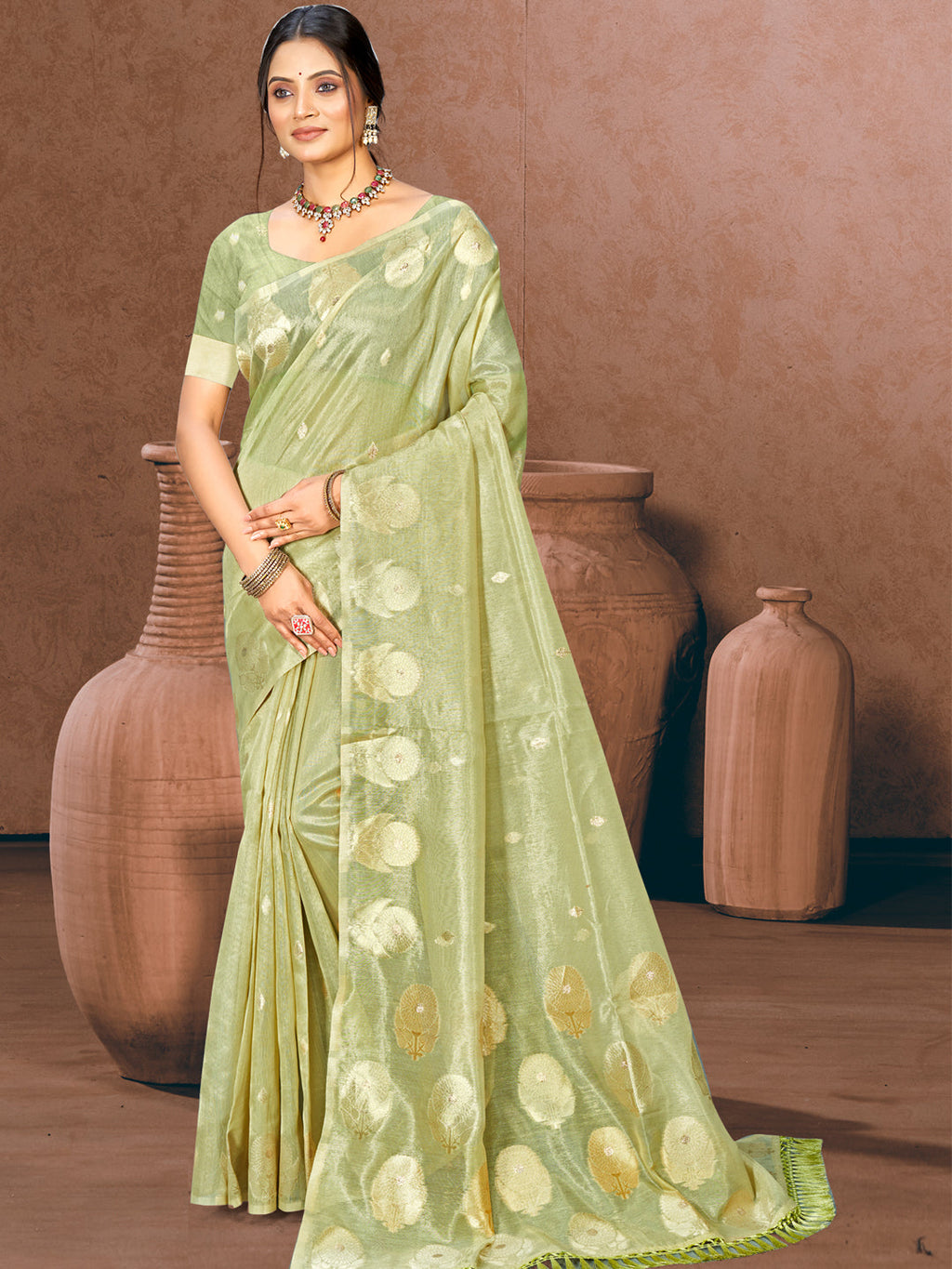 Sangam Prints Green Munga Kota Woven Work Traditional Saree - Distacart