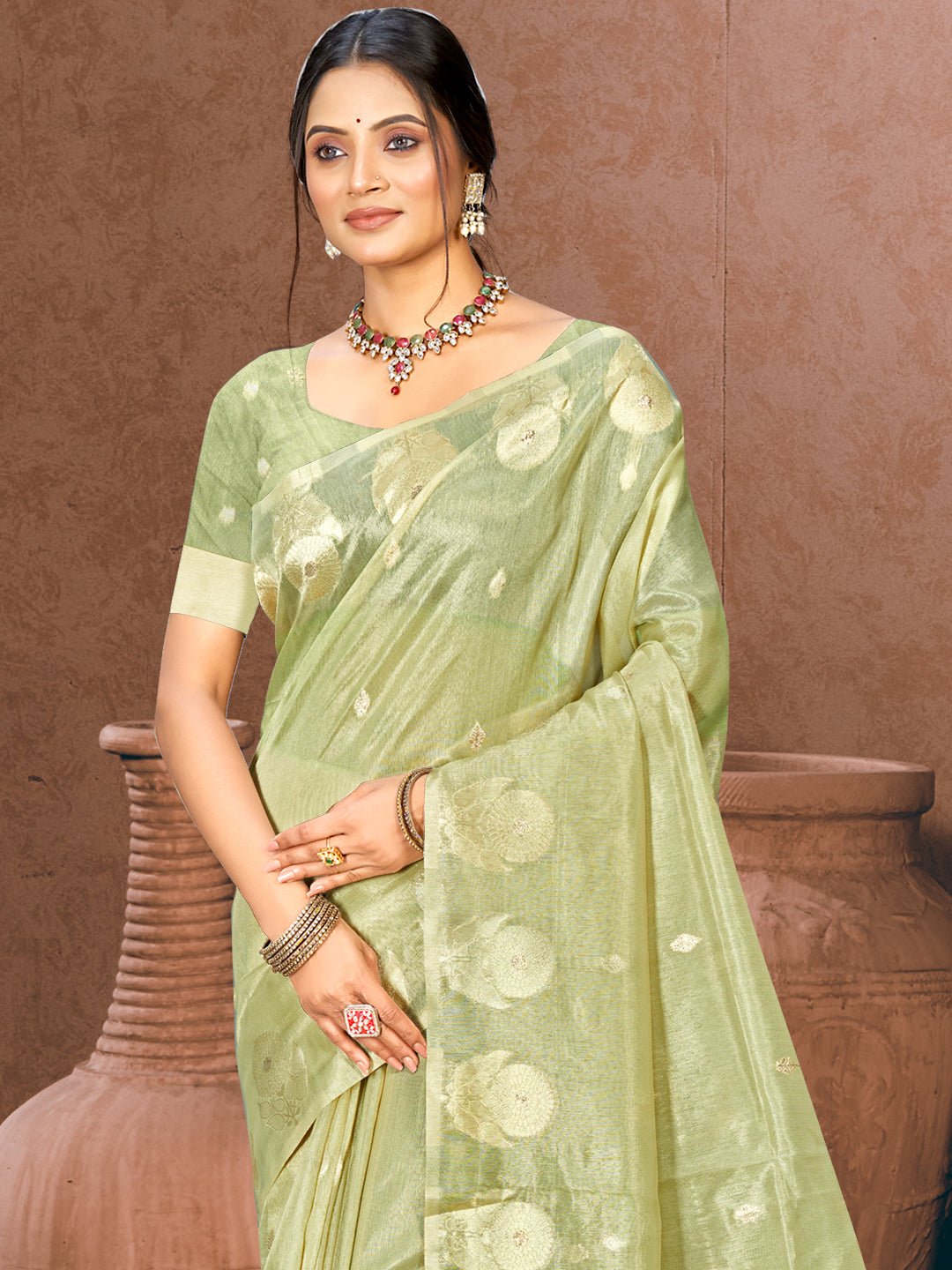 Sangam Prints Green Munga Kota Woven Work Traditional Saree - Distacart