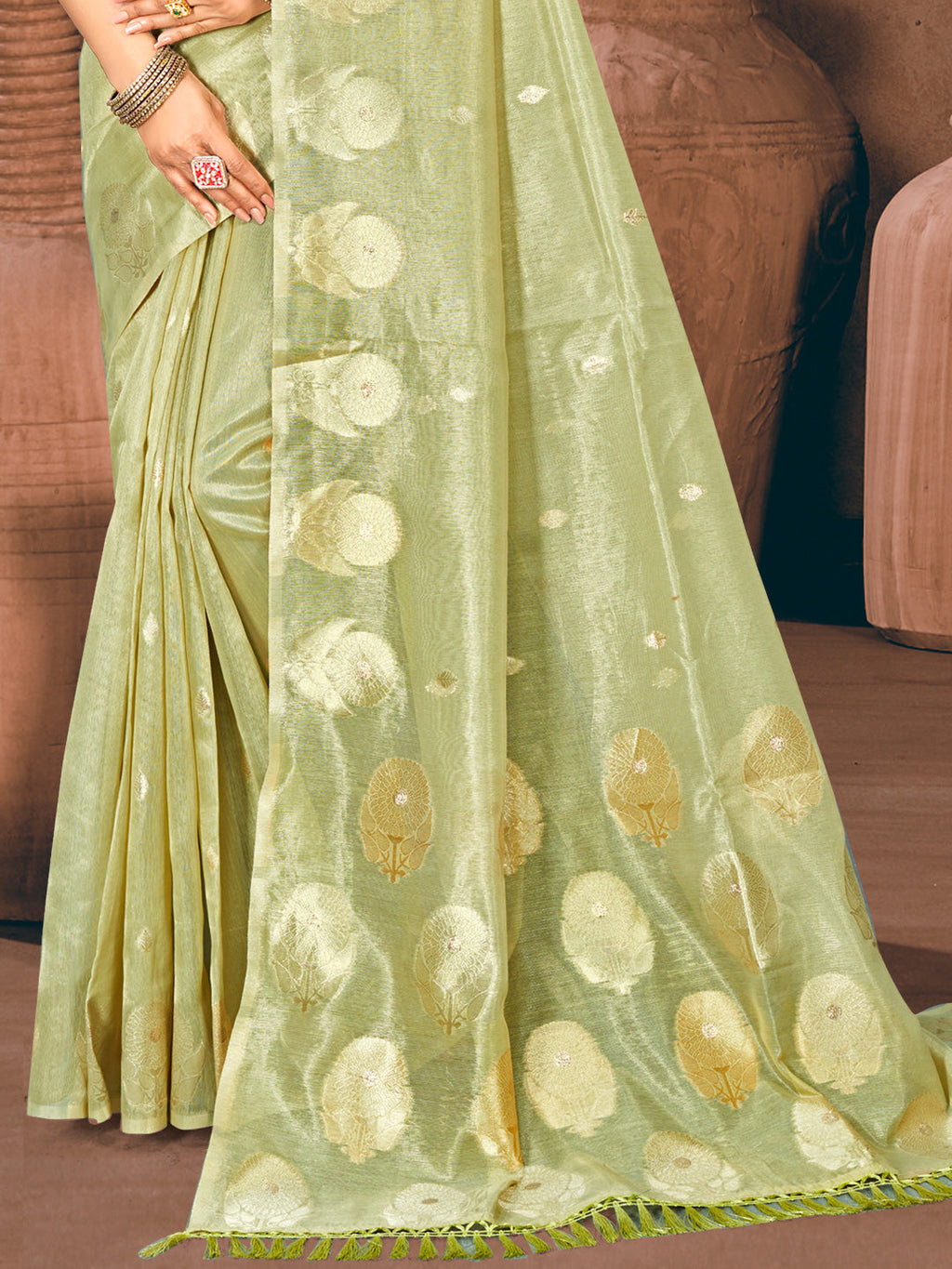 Sangam Prints Green Munga Kota Woven Work Traditional Saree - Distacart