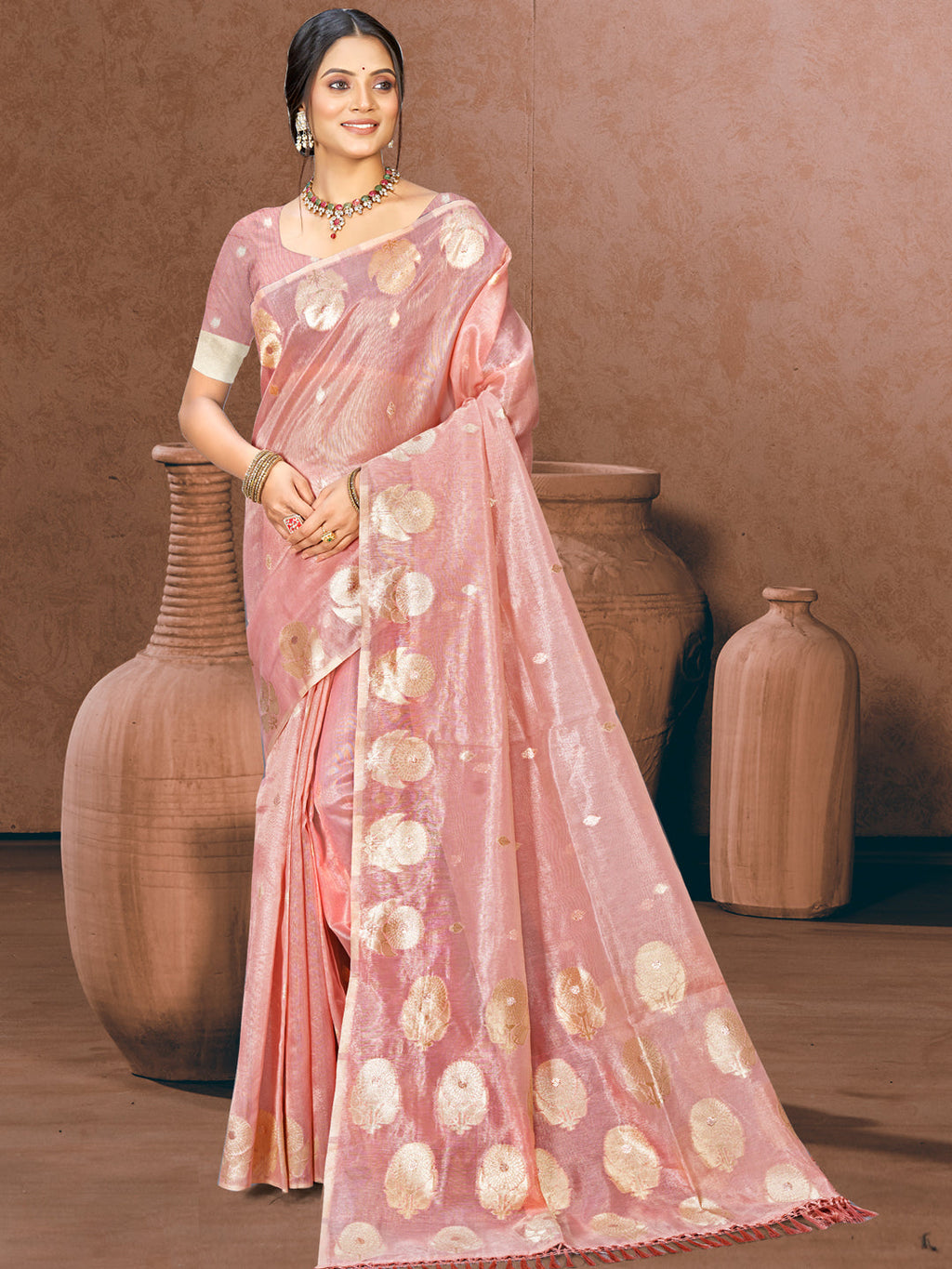 Sangam Prints Pink Munga Kota Woven Work Traditional Saree - Distacart