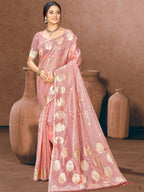 Sangam Prints Pink Munga Kota Woven Work Traditional Saree - Distacart