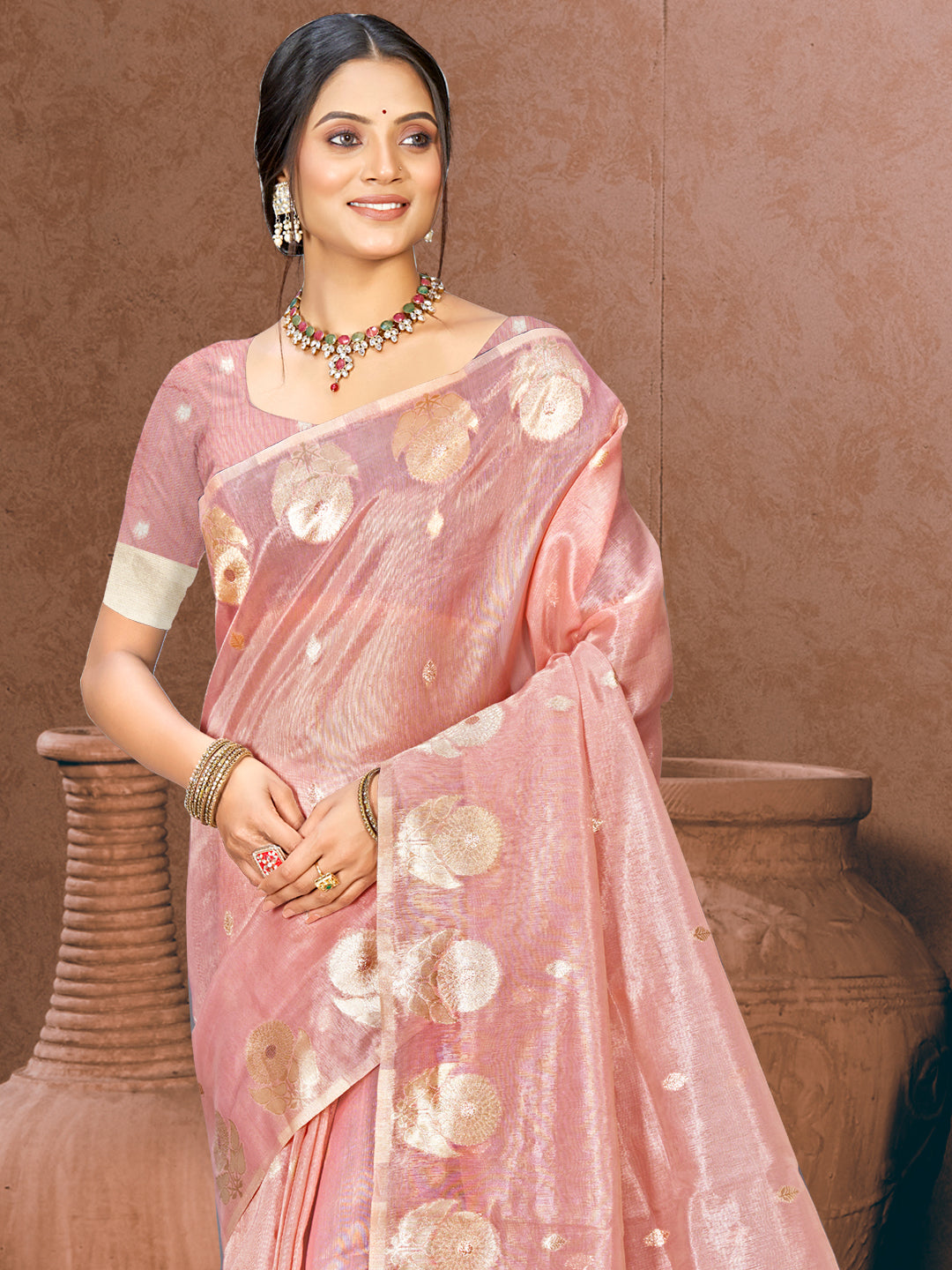 Sangam Prints Pink Munga Kota Woven Work Traditional Saree - Distacart