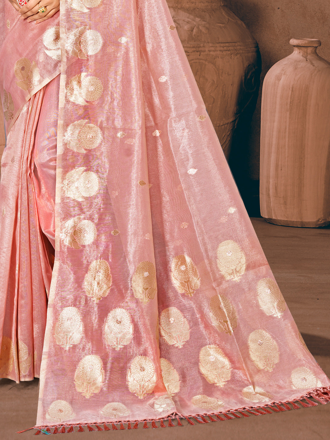 Sangam Prints Pink Munga Kota Woven Work Traditional Saree - Distacart