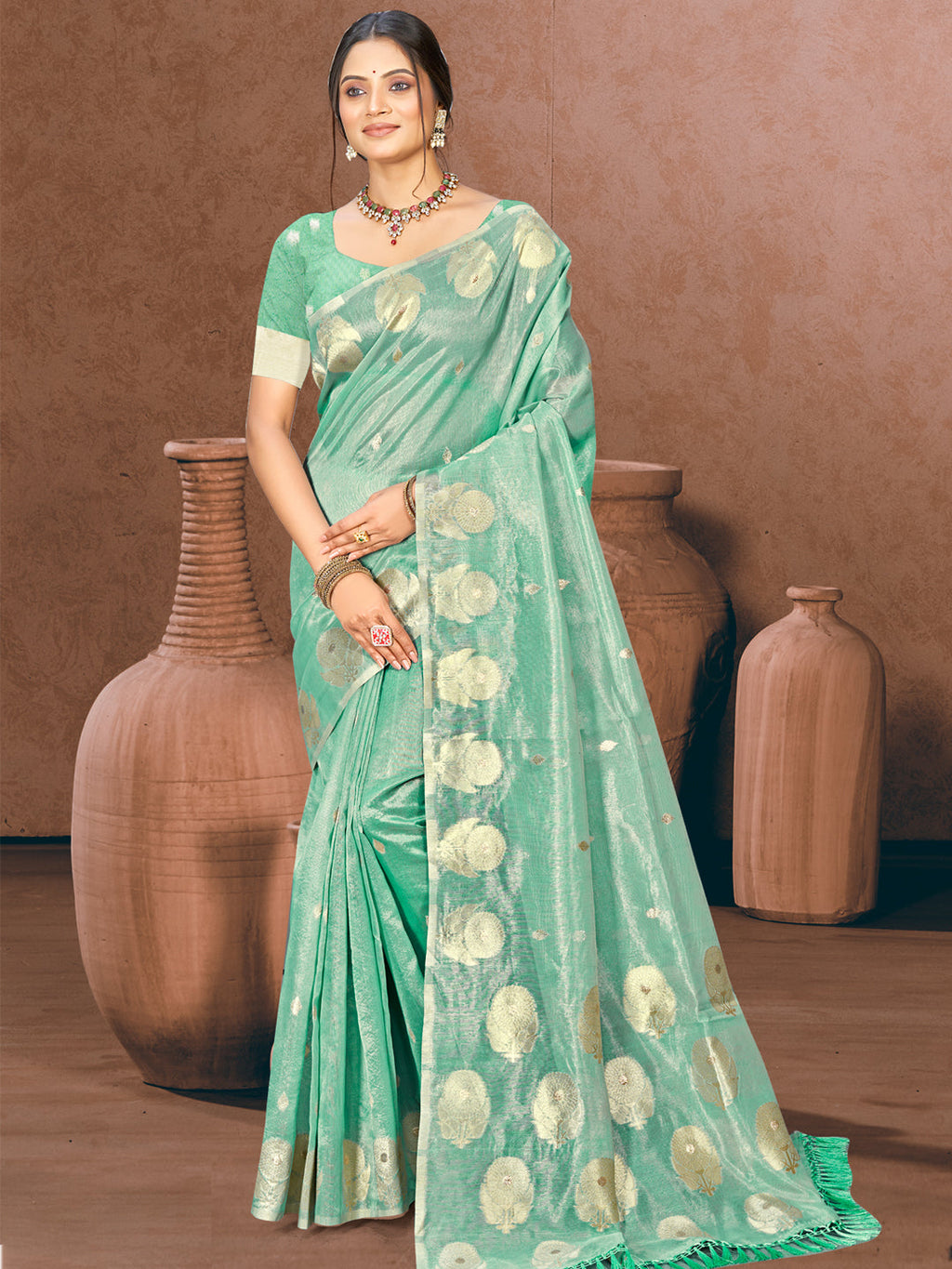 Sangam Prints Sea Green Munga Kota Woven Work Traditional Saree - Distacart