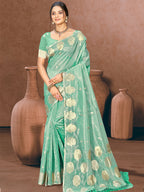Sangam Prints Sea Green Munga Kota Woven Work Traditional Saree - Distacart