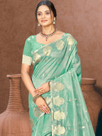 Sangam Prints Sea Green Munga Kota Woven Work Traditional Saree - Distacart