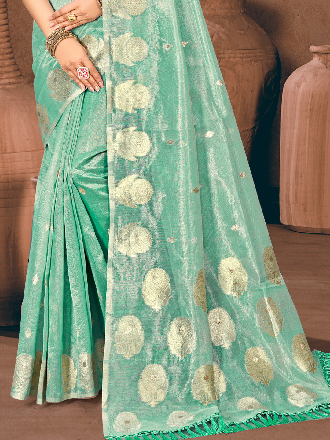 Sangam Prints Sea Green Munga Kota Woven Work Traditional Saree - Distacart