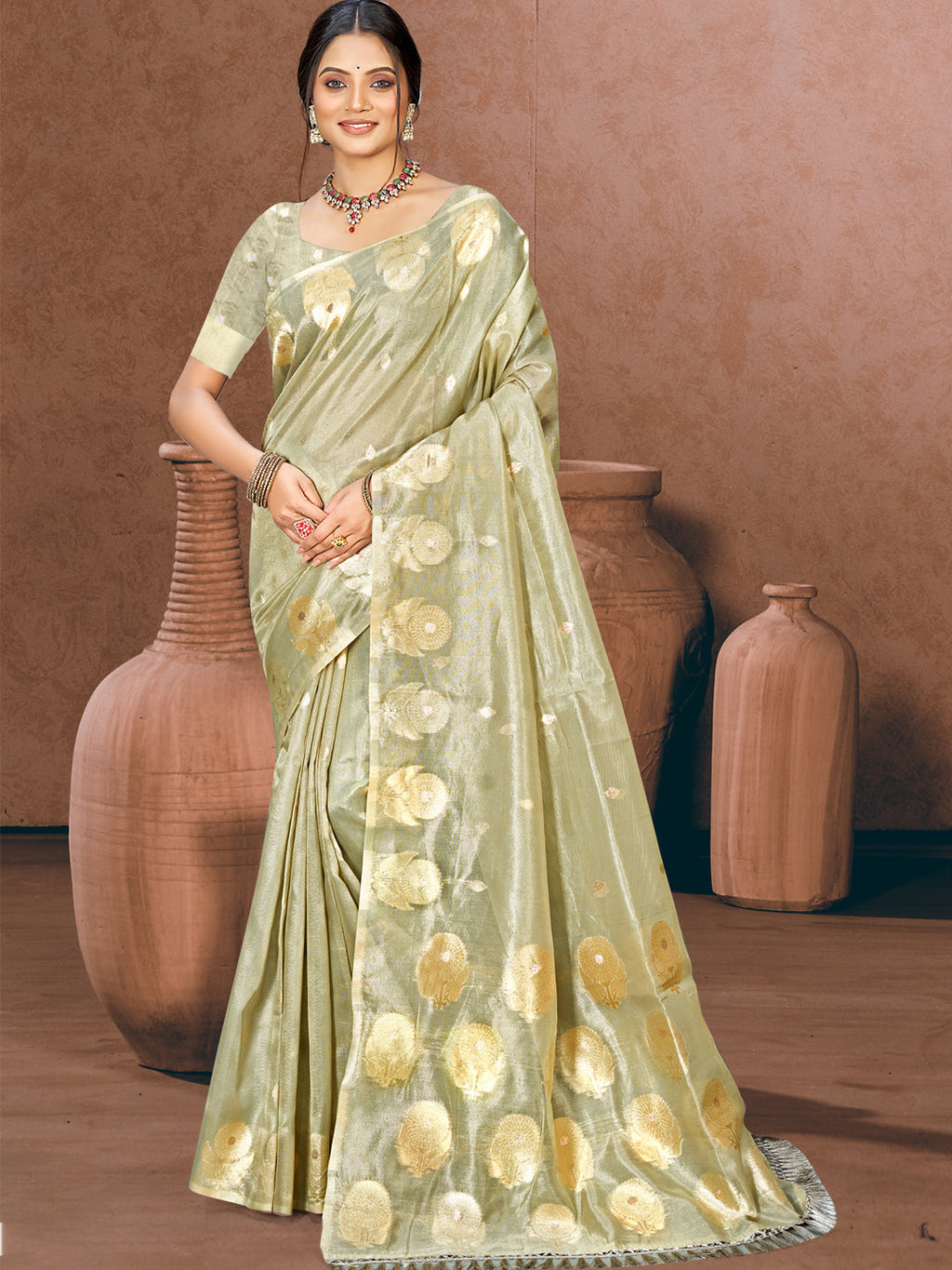 Sangam Prints Grey Munga Kota Woven Work Traditional Saree - Distacart