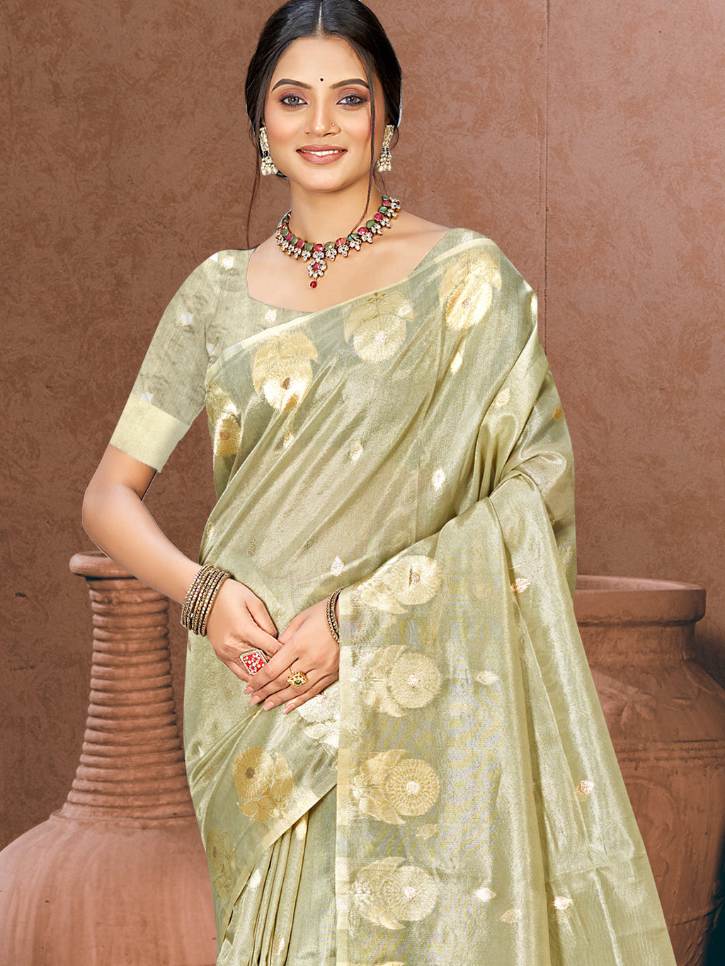 Sangam Prints Grey Munga Kota Woven Work Traditional Saree - Distacart