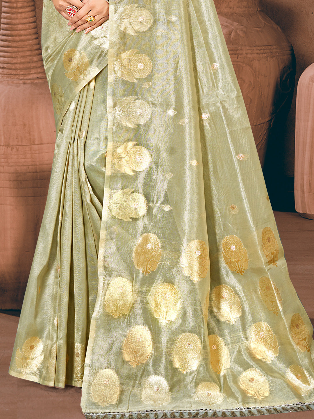 Sangam Prints Grey Munga Kota Woven Work Traditional Saree - Distacart