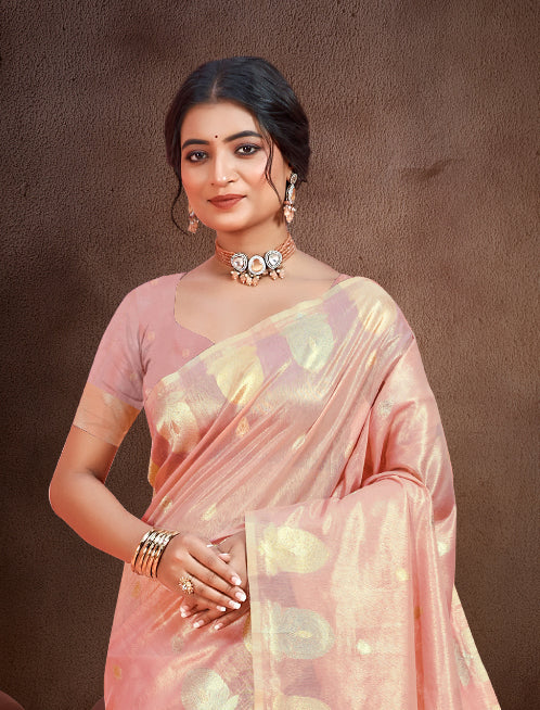 Sangam Prints Peach Munga Kota Woven Work Traditional Saree - Distacart