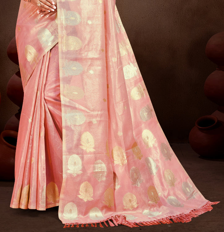Sangam Prints Peach Munga Kota Woven Work Traditional Saree - Distacart