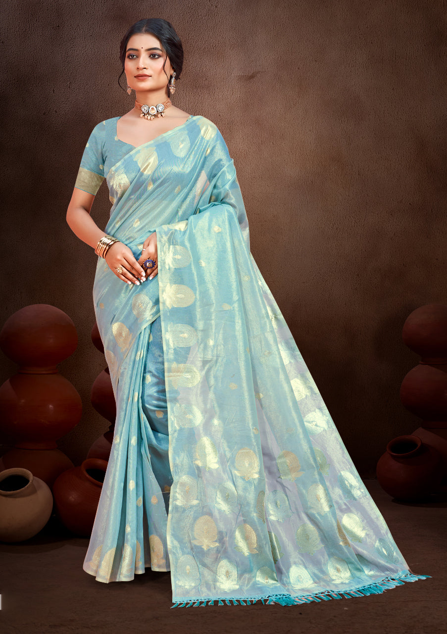 Sangam Prints Sky Blue Munga Kota Woven Work Traditional Saree - Distacart