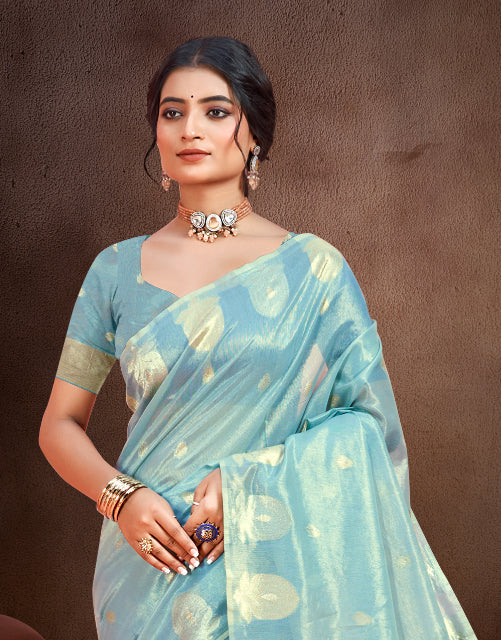 Sangam Prints Sky Blue Munga Kota Woven Work Traditional Saree - Distacart