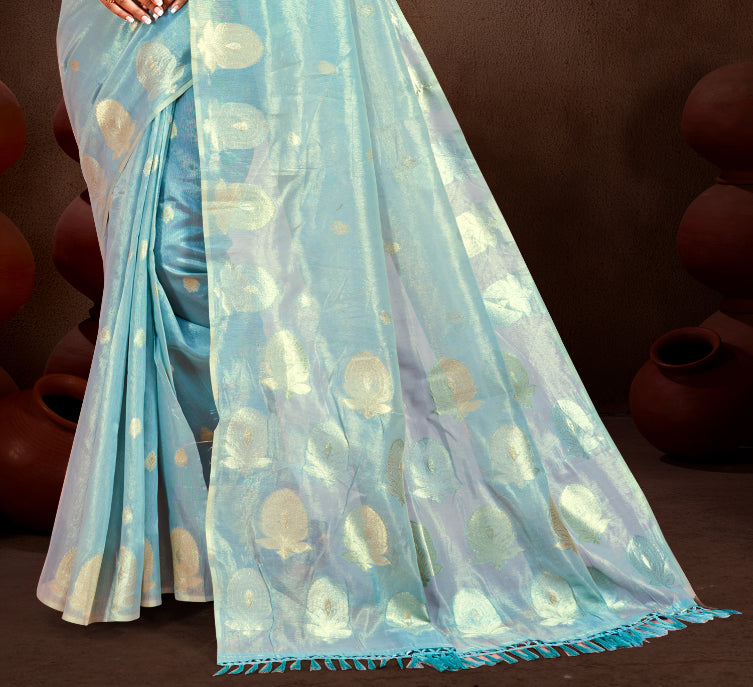 Sangam Prints Sky Blue Munga Kota Woven Work Traditional Saree - Distacart