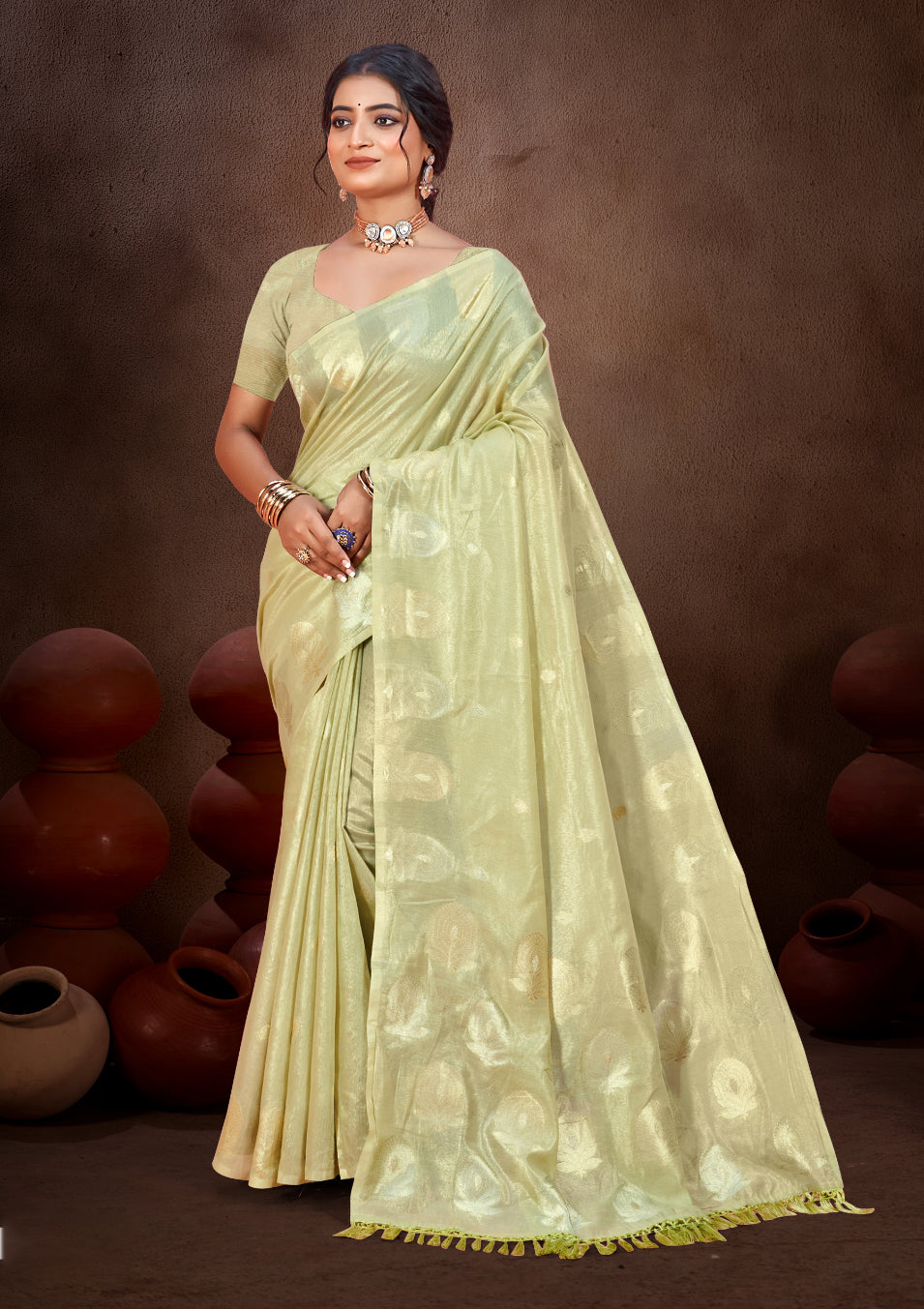Sangam Prints Olive Green Munga Kota Woven Work Traditional Saree - Distacart