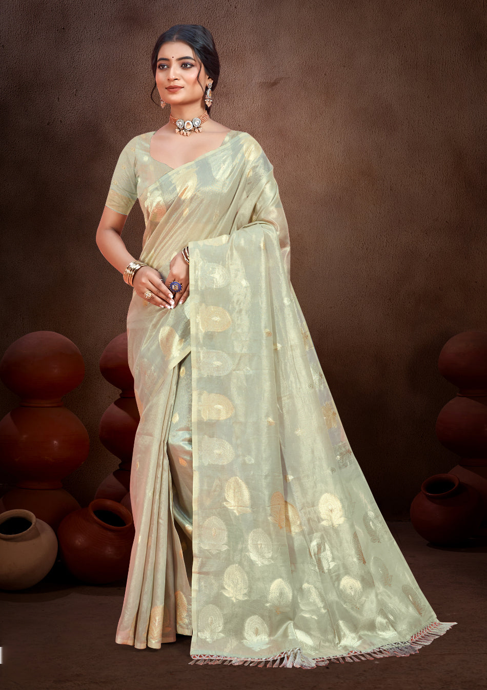 Sangam Prints Grey Munga Kota Woven Work Traditional Saree - Distacart