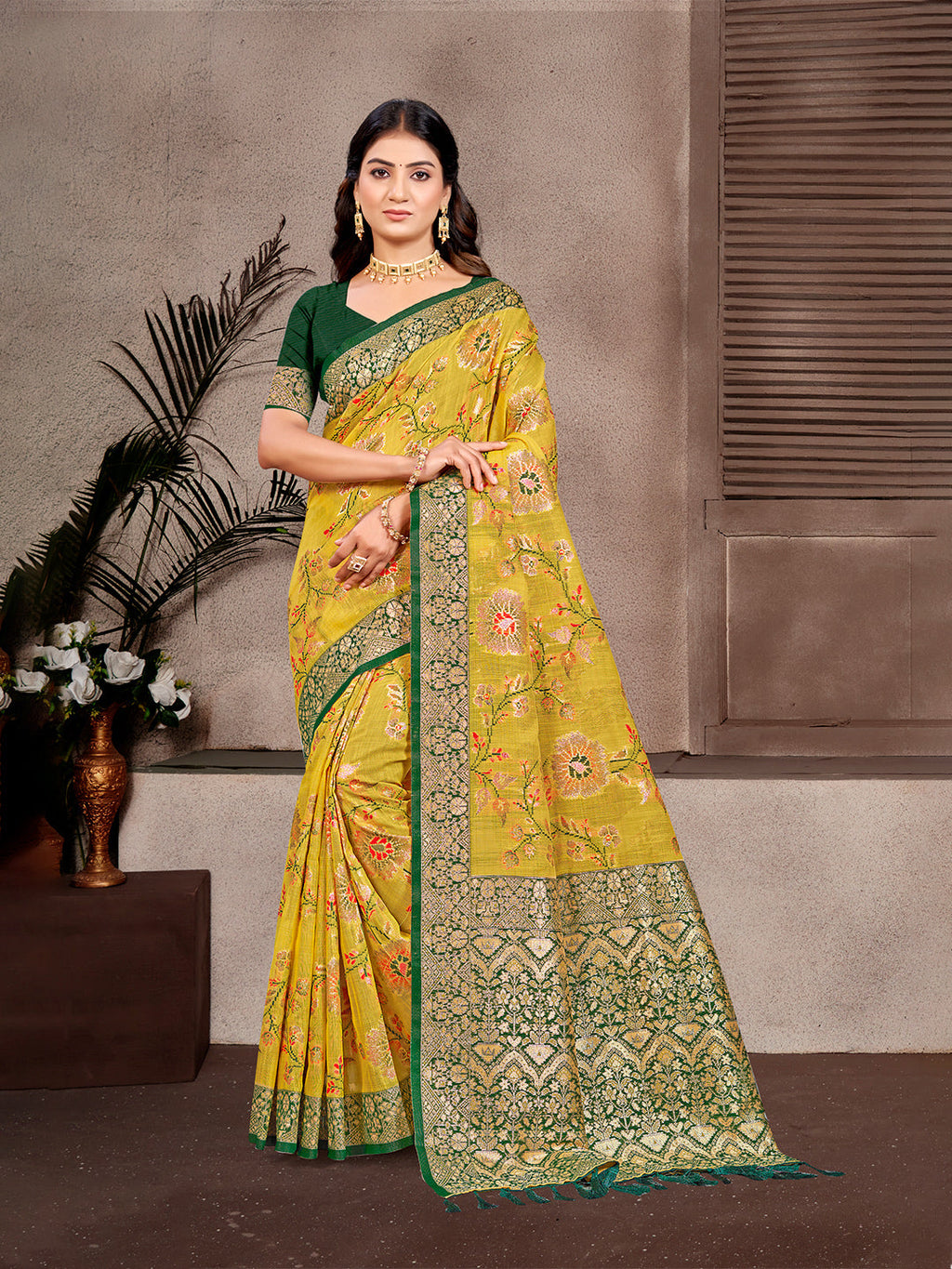 Sangam Prints Mustard Cotton Silk With Meena Woven Work Traditional Saree - Distacart