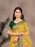 Sangam Prints Mustard Cotton Silk With Meena Woven Work Traditional Saree - Distacart